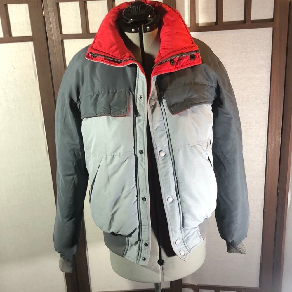 Vintage 80's Skyr grey & red puffer coat/sz men’s S/80/20 grey goose down lining
